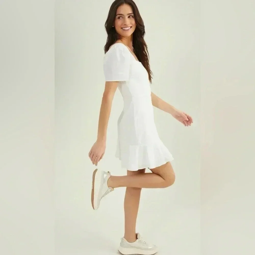Altar'd State White Elora Ruffle Linen Dress NWT